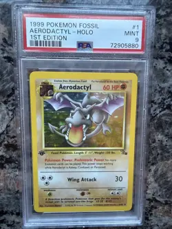 1999 POKEMON FOSSIL 1ST EDITION JUNGLE #1 AERODACTYL - HOLO PSA 9 - Image 1