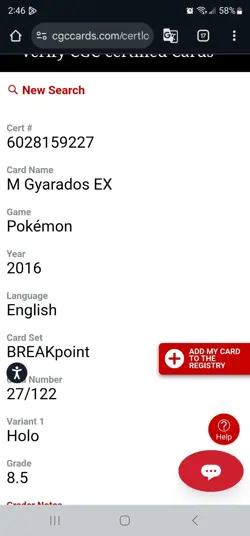 Mega Gyarados Ex CGC 8.5 Nm/mint 2016 BREAKpoint 27/122 Holo Pokemon Tcg - Image 3