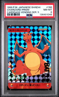 1999 POKEMON JPN BANDAI CARDDASS VENDING SER 5 #186 CHARIZARD-PRISM PSA 8 - Image 1