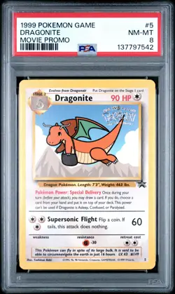 1999 POKEMON GAME MOVIE PROMO #5 DRAGONITE PSA 8 - Image 1
