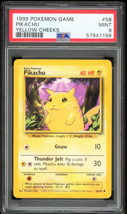 1999 Pokemon Unlimited BASE SET 58 Pikachu Yellow Cheeks PSA 9 MINT Fresh Cert! - Image 1