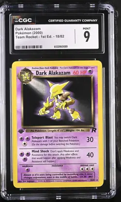 CGC 9 MINT Dark Alakazam 2000 Team Rocket 1st Edition 18/82 Pokemon Card - Image 1