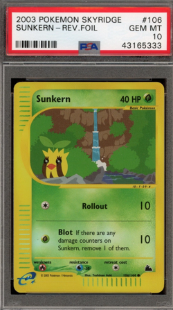 Pokemon Sunkern Skyridge Reverse Holo #106 PSA 10 Gem Mint - Image 1