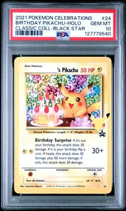2021 POKEMON CELEBRATIONS CLASSIC COLL #24 BIRTHDAY PIKACHU-HOLO PSA 10 - Image 1