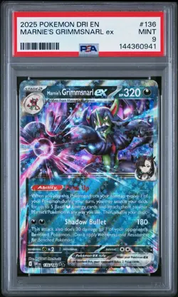 Pokemon 2025 SV DRI-EN Destined Rivals Marnie's Grimmsnarl EX 136/182 PSA 9 Mint - Image 1
