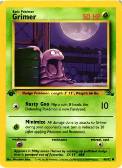 Pokemon TCG Grimer Fossil 48/62 Regular 1st Edition Common DMG - Image 1