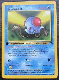 1st Edition Tentacool Pokemon TCG WOTC Base Set Fossil Common MINT - Image 1
