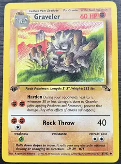 1st Edition Graveler 37/62 Pokemon TCG WOTC Base Set Fossil Light Play LP - Image 1