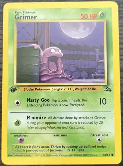 1st Edition Grimer 48/62 Pokemon TCG Fossil Base Set Light Play LP - Image 1