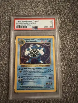PSA 3 POLIWRATH 13/102 Shadowless Base Set Holo Rare 1999 Pokemon Card EX - Image 1