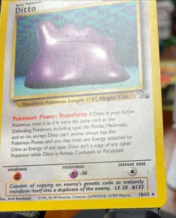 Pokemon TCG Ditto 18/62 Fossil (English) Vintage Regular Non Holo Rare WOTC LP - Image 4