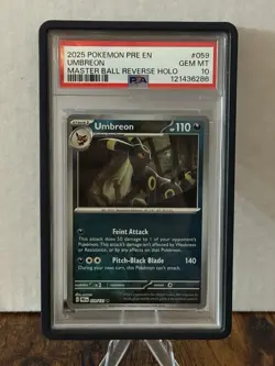 Pokemon Prismatic Evolutions Umbreon Master Ball Reverse Holo #59 PSA 10 W/Guard - Image 1