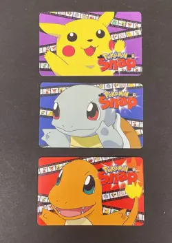 3 Pokemon Snap Blockbuster Video Smart Cards 1999 Pikachu Squirtle & Charmander - Image 1