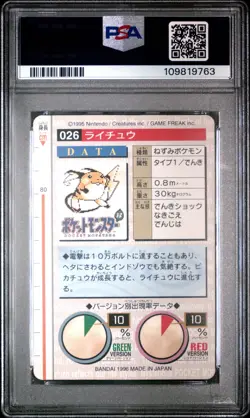 PSA 7 - Raichu #26 1996 JPN Bandai Carddass Vending - Pokemon - Image 2