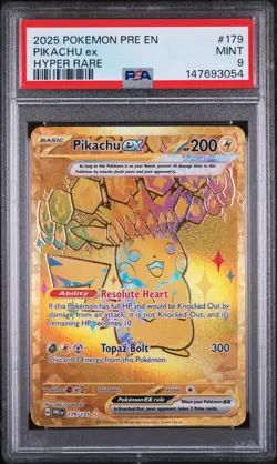 2025 Pokemon Pre En-Prismatic Evolutions #179 Pikachu Ex Hyper Rare PSA 9 - Image 1