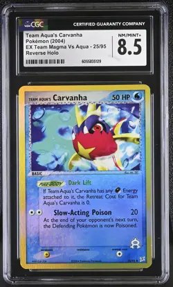 CGC 8.5 Team Aqua's Carvanha EX Team Magma Vs Aqua 25/95 Reverse Holo Pokemon - Image 1