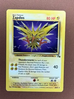 Pokemon Zapdos Fossil 30/62 Rare 1999 - Image 1