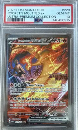 PSA 10 Team Rocket's Moltres ex 229/182 Pokemon Destined Rivals UPC Stamped 2025 - Image 1