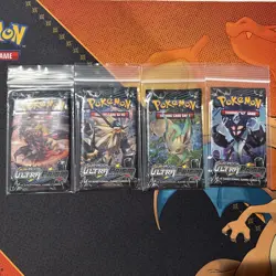 Pokemon Sun & Moon Ultra Prism Booster Pack Full Art Set (4x) small tear 1 pack - Image 1