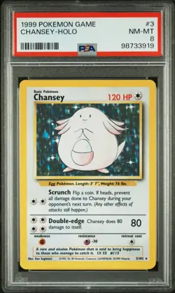1999 POKEMON GAME #3 CHANSEY-HOLO PSA 8 - Image 1