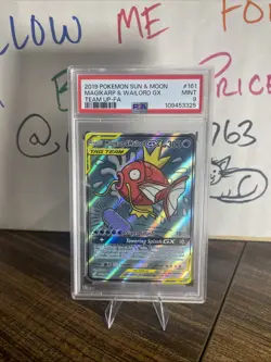 PSA Graded Mint 9 Magikarp & Wailord GX Team Up Alt Art 161/181 Full Art Pokemon - Image 1