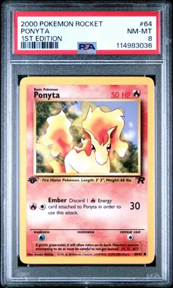 2000 POKEMON ROCKET 1ST ED #64 PONYTA PSA 8 - Image 1