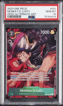 2023 ONE PIECE OP02-PARAMOUNT WAR ALTERNATE ART #041 MONKEY D. LUFFY PSA 10 - Image 1