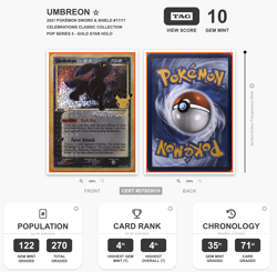TAG 10 GEM MINT UMBREON GOLD STAR 17 2021 Pokemon Celebrations psa - Image 3