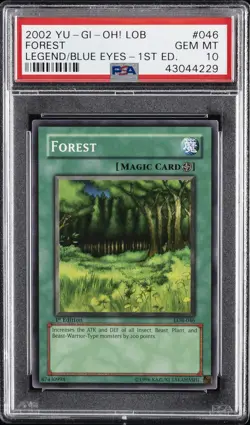 2002 YU-GI-OH! LOB-LEGEND OF BLUE EYES WHITE DRAGON 1ST ED #046 FOREST PSA 10 - Image 1