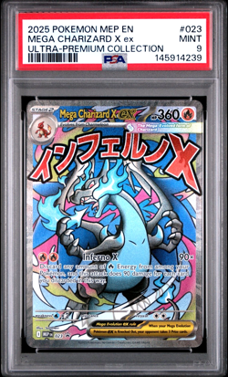 PSA 9 Mint 2025 Pokemon MEP Mega Charizard X ex UPC Collection Card - Image 1