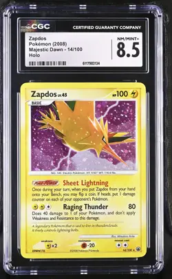 CGC 8.5 Zapdos 2008 Majestic Dawn 14/100 Holo Pokemon Card - Image 1