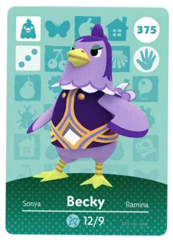 Becky #375 - Amiibo Card - Animal Crossing Series 1 - Authentic Nintendo - Image 1