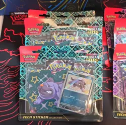 6x Pokemon Paldean Fates Tech Sticker (3x Fidough, 3x Maschiff) 18 Booster Packs - Image 2