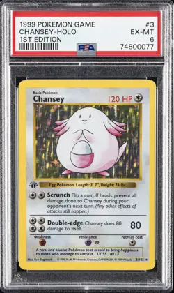 1999 POKEMON BASE SET 1ST EDITION #3 CHANSEY-HOLO PSA 6 - Image 1