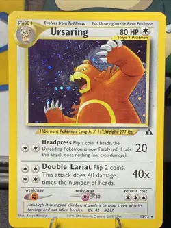 Pokemon TCG Ursaring 15/75 Neo Discovery Unlimited Holo Rare Vintage 2001 - Image 1