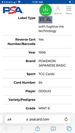 1996 Pokemon Japanese Base Set Doduo #84 PSA 9 Mint Vintage Pocket Monsters - Image 3