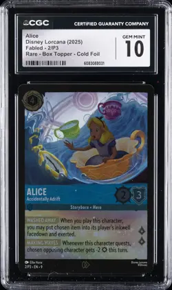 2025 DISNEY LORCANA FABLED - RARE - BOX TOPPER - COLD FOIL ALICE CGC 10 GEM MINT - Image 1