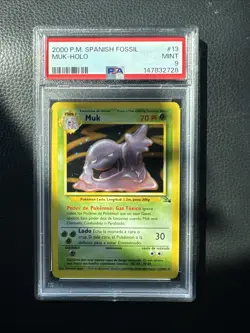 Pokemon TCG Muk Holo Rare Card 13/62 Fossil Spanish PSA 9 MT 1999 WOTC Vintage - Image 1