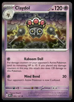 Claydol Holo #095/197 SV03: Obsidian Flames Rare Pokemon - Image 1