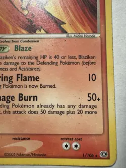 Blaziken Non-Holo Rare 1/106 Pokemon TCG EX Emerald 2005 - Image 4