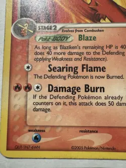 Blaziken Non-Holo Rare 1/106 Pokemon TCG EX Emerald 2005 - Image 5