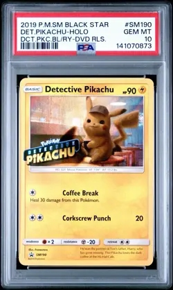 Pokemon Detective Pikachu BL/RY DVD RLS. Black Star Holo Promo SM190 PSA 10 - Image 1