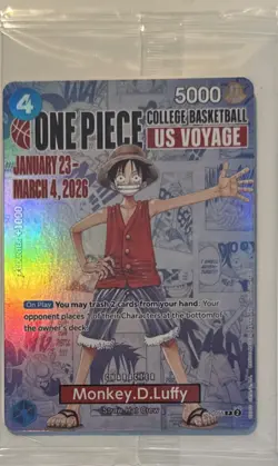 Bandai Namco Monkey.D.Luffy P-055 Holo US Voyage One Piece CCG Character Card - Image 1