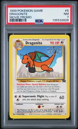 1999 POKEMON GAME MOVIE MOVIE PROMO #5 DRAGONITE PSA 7 - Image 1