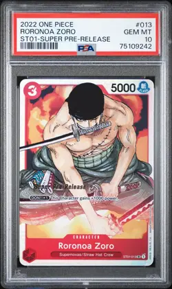 Roronoa Zoro 2022 Super Pre-Release One Piece ST01-013 Straw Hat Crew PSA 10 - Image 1