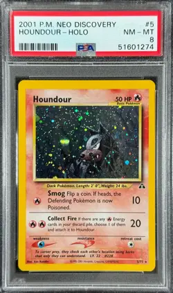 Pokemon Card Houndour 5/75 Holo Neo Discovery WOTC PSA 8 - Image 1