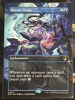 Rhystic Study Anime Borderless MTG/WOT- Near mint- w/MagCase! - Image 2