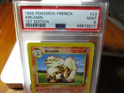 Pokemon 1st Ed Base Set French Arcanine (Arcanin) 23/102 PSA 9 MINT FreeShipping - Image 1