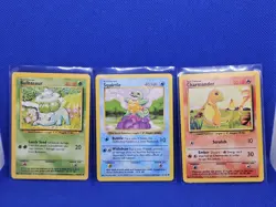 Pokemon TCG Base Set Starters Lot - Charmander Squirtle (Shadowless) Bulbasaur - Image 1