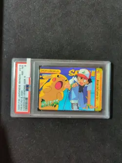 Pokemon Japanese Bandai Carddass Anime Collection #215 Pikachu & Ash PSA 8 - Image 2